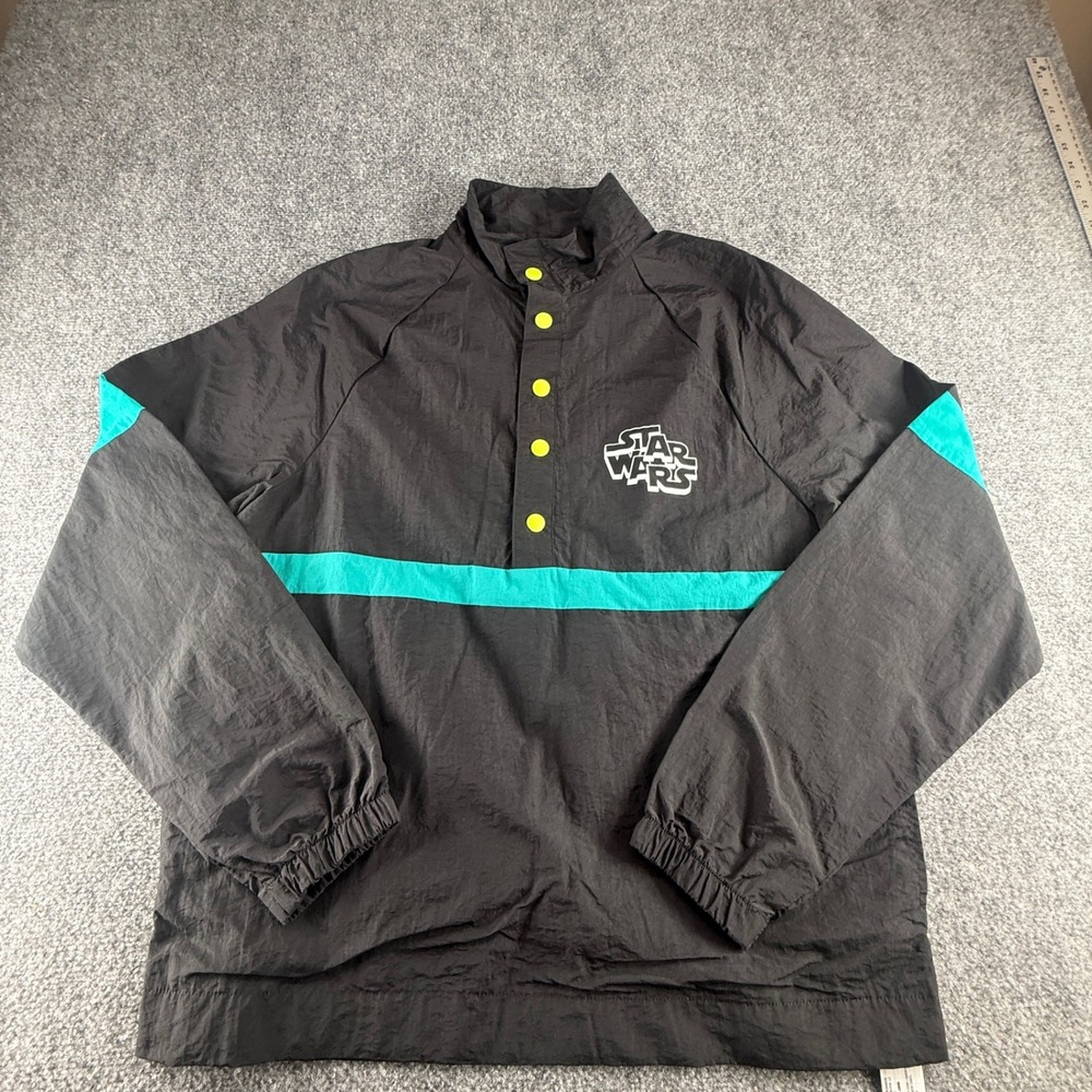 Disney Star Wars Rebel Leader Black Teal Snap Pullover Windbreaker Jacket Mens M